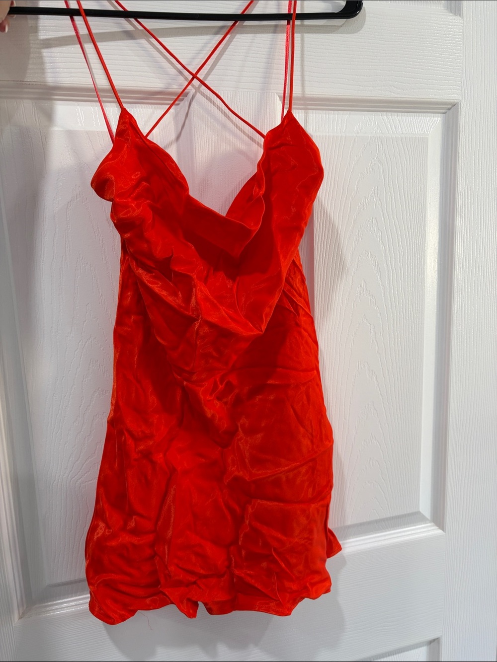ZARA Vibrant Red Satin mini Slip Dress with Crisscross Straps